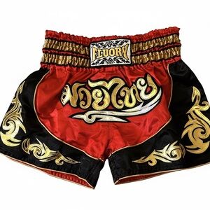 Fluory Red and Black Muay Thai Shorts